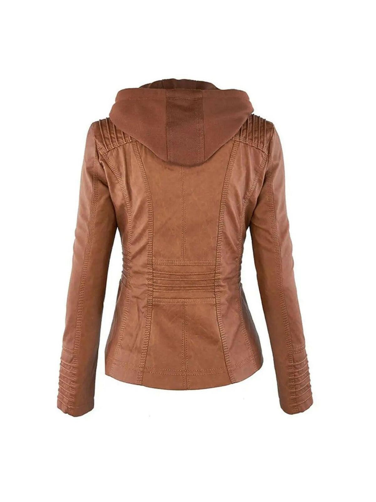 Olivia water-resistant hooded women's jacket by Lumina Vancouver in khaki, featuring a stylish waterproof leather design.