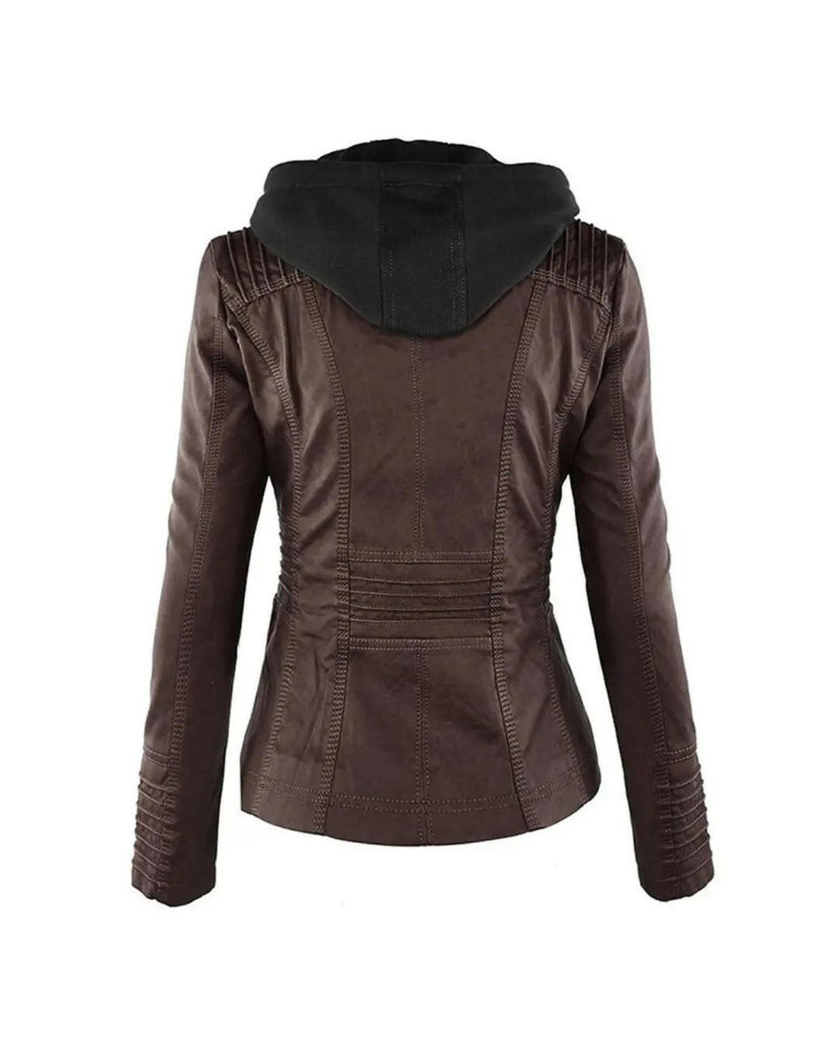 Olivia Lumina waterproof hooded jacket for women in khaki, featuring water-resistant leather and a stylish hood.