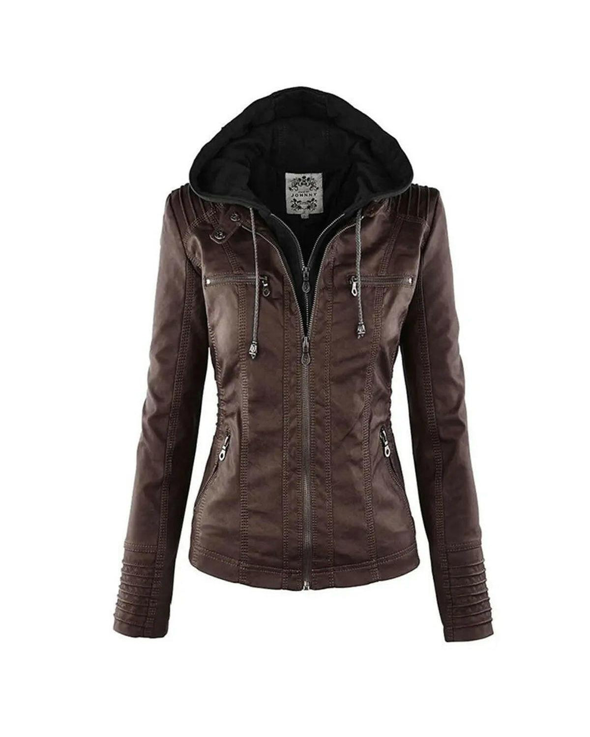 Olivia water-resistant hooded jacket for women by Lumina Wear, khaki color, with a sleek waterproof design and hood.