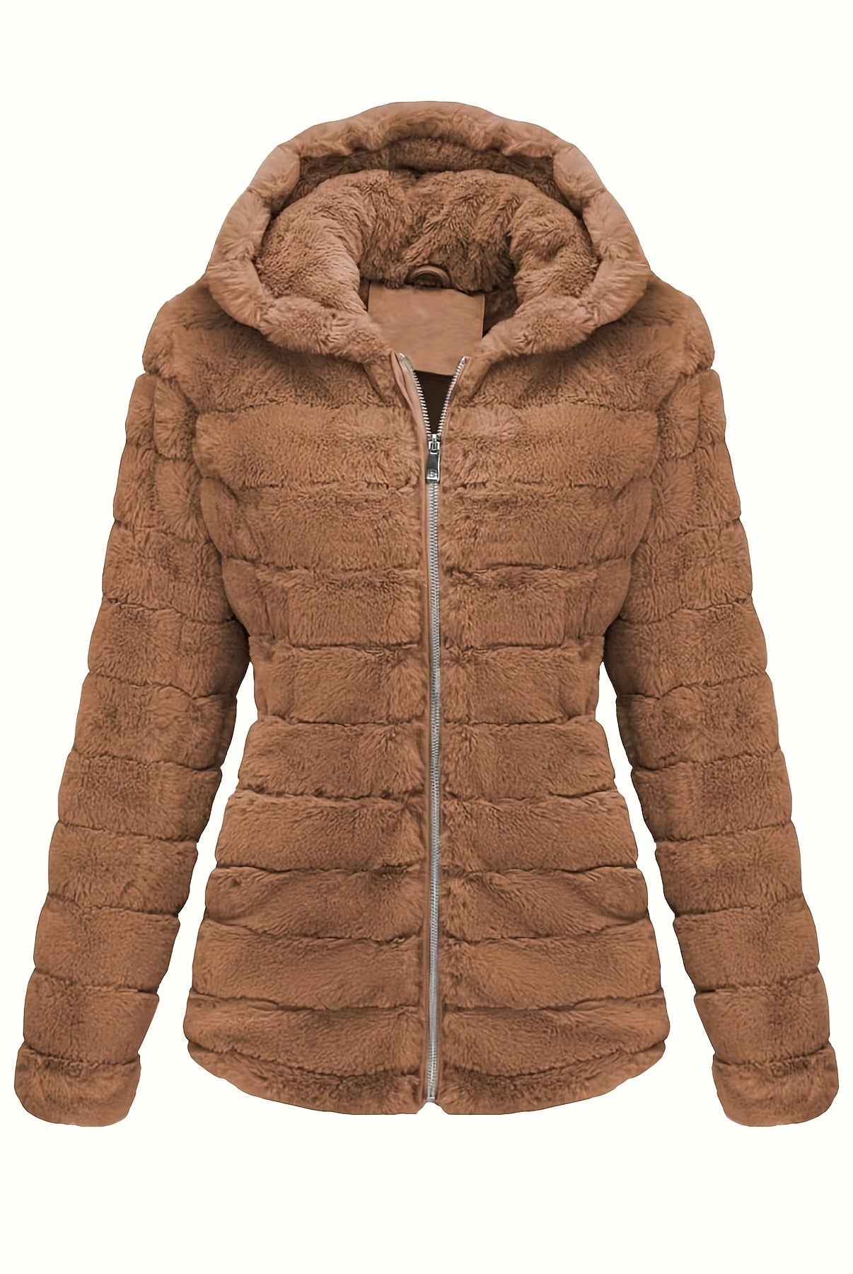 Black women's plush teddy jacket by Lumina Wear with zip closure, cozy and stylish outerwear for cold weather.