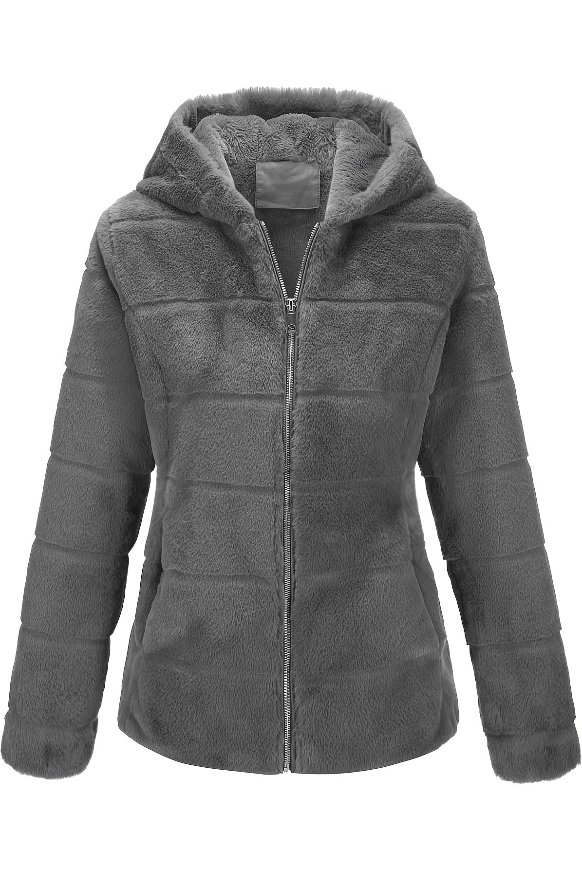 Black women's plush teddy jacket with zip closure from Lumina Wear, featuring a cozy, soft exterior perfect for winter warmth.