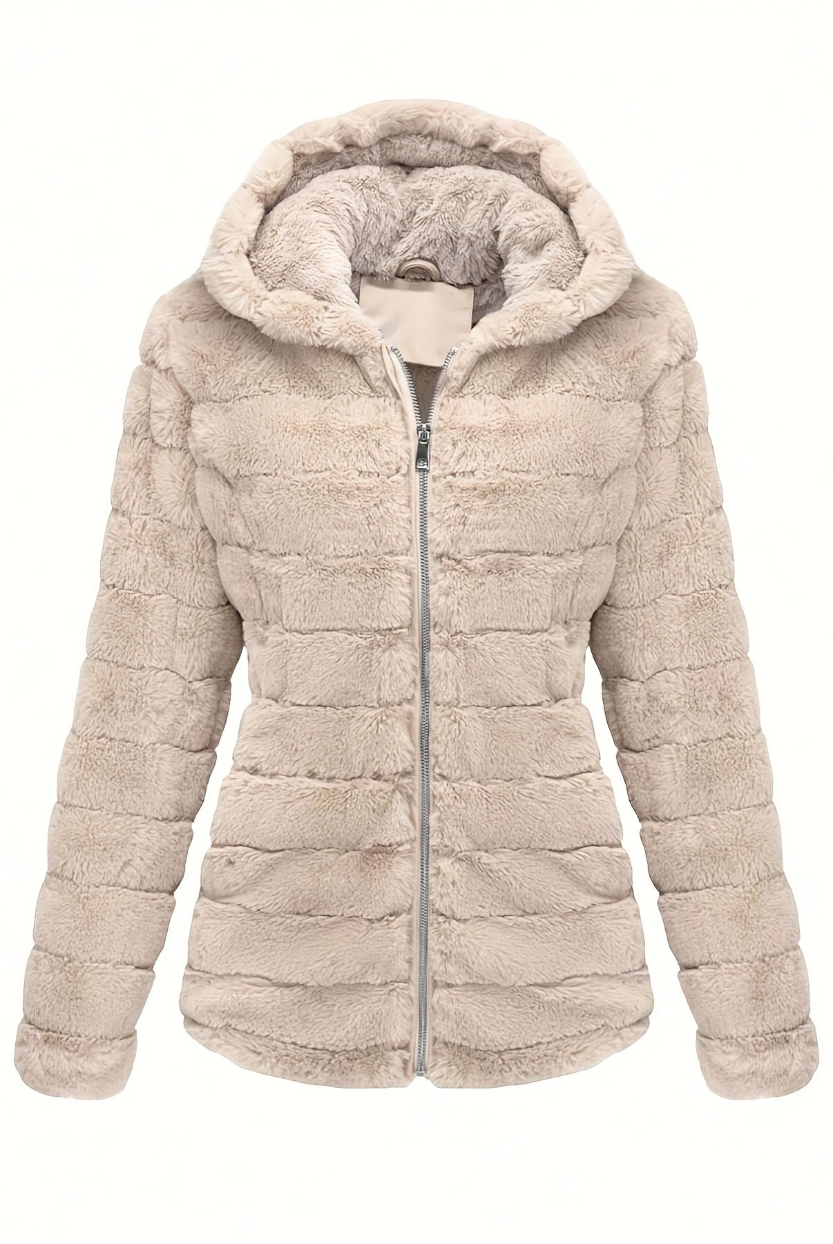 Black women's plush teddy jacket with zip closure, cozy outerwear by Lumina Wear, featuring soft, warm fleece material and stylish fit.