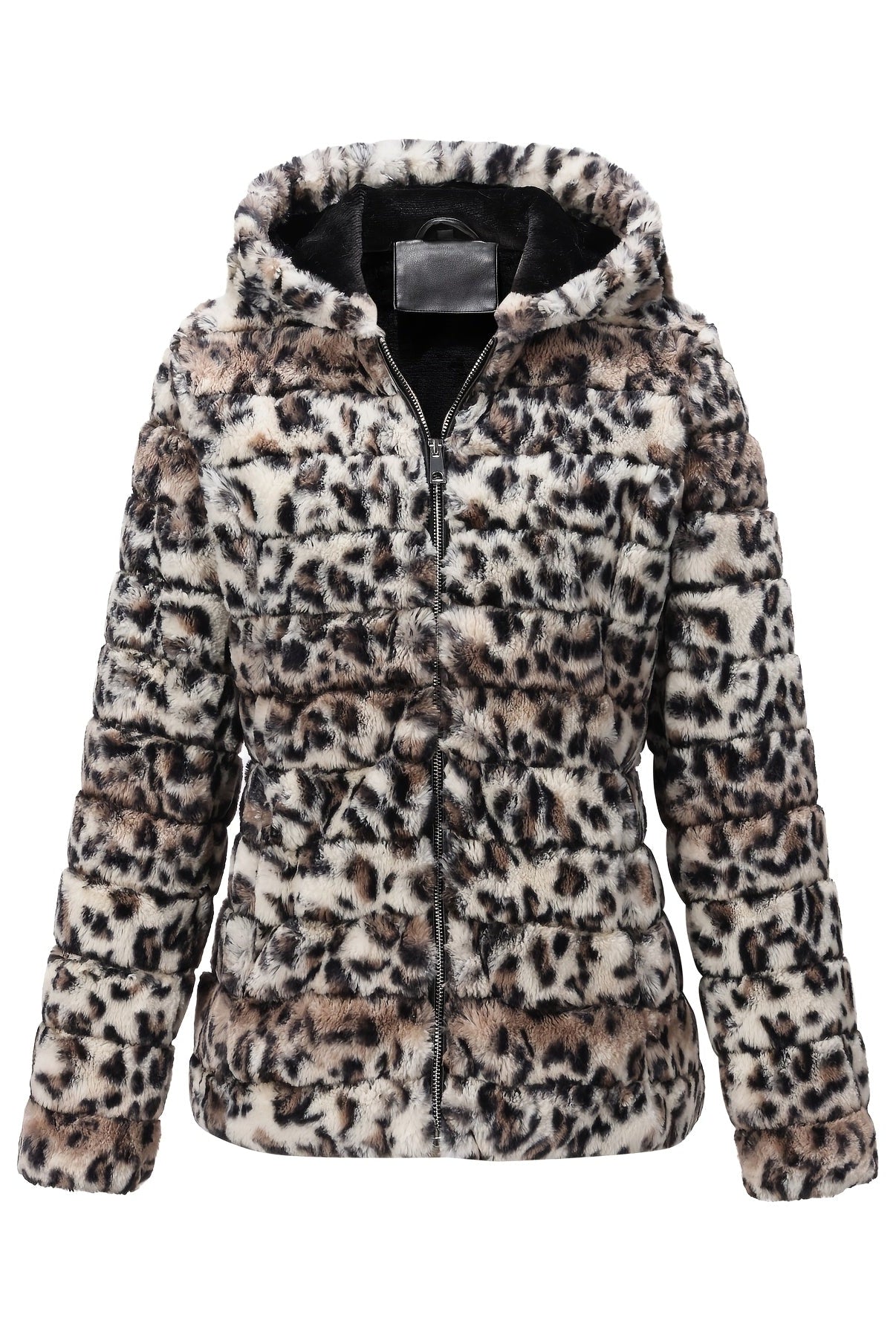 Black women's plush teddy jacket by Lumina Wear with zip closure, cozy and stylish outerwear for cold weather.