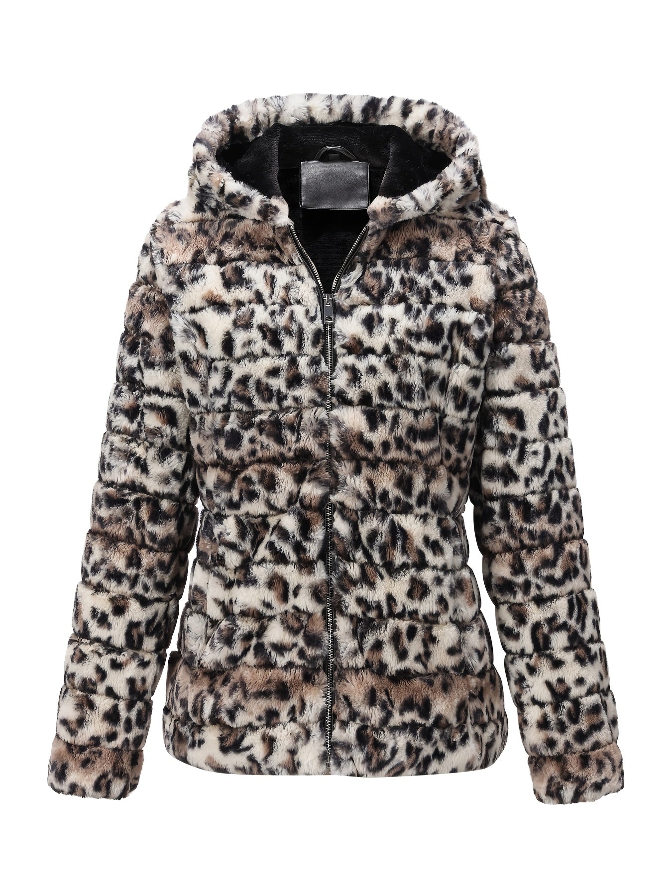 Black women's plush teddy jacket by Lumina Wear with zip closure, cozy and stylish outerwear for cold weather.