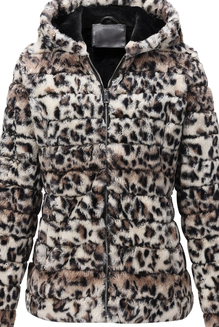 Black women's plush teddy jacket by Lumina Wear with zip closure, cozy outerwear perfect for cold weather.