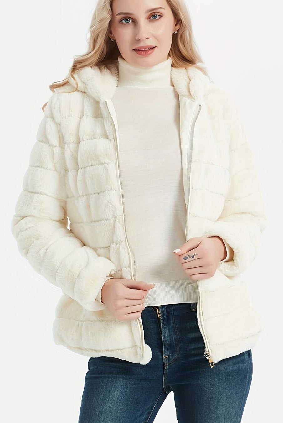 Black women's plush teddy jacket with zip closure from Lumina Wear, featuring a cozy, soft texture and stylish outerwear design.