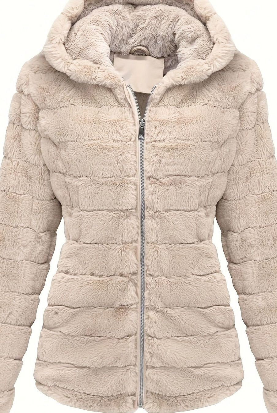 Black women's plush teddy jacket by Lumina Wear with zip closure, cozy and stylish outerwear for cold weather.
