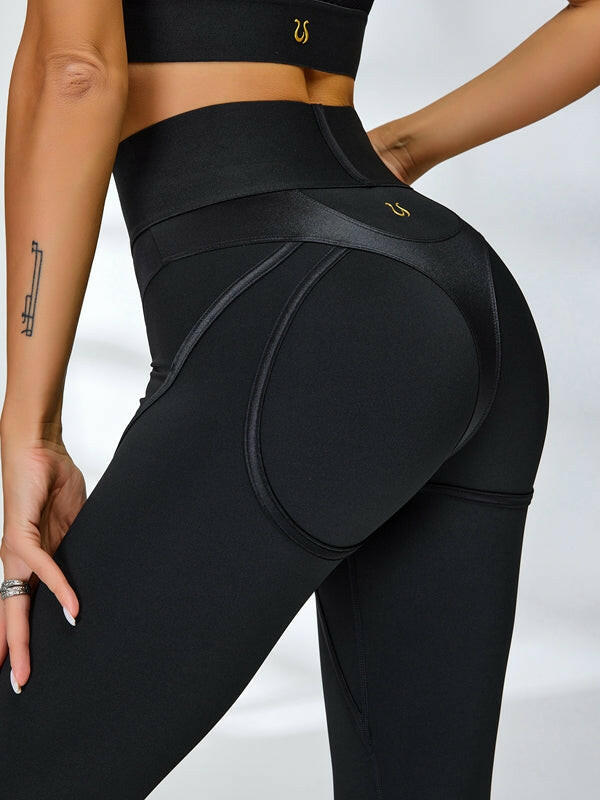 Black PU fishnet breathable sports bra by Lumina Vancouver, featuring sporty design and comfortable fit.