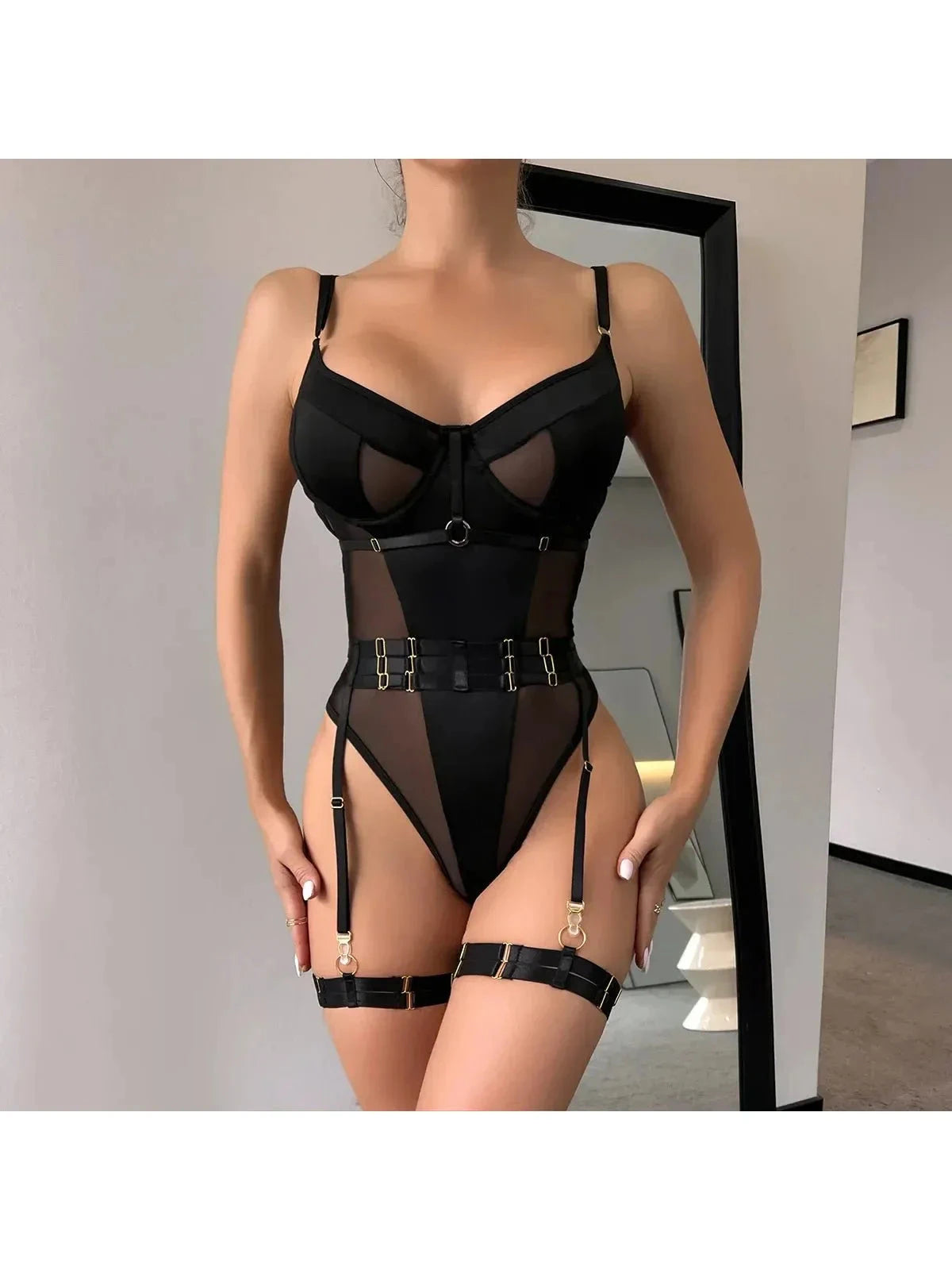 Rafaela S bodysuit by Lumina Vancouver, fitted women's bodysuit in black with long sleeves and scoop neckline.