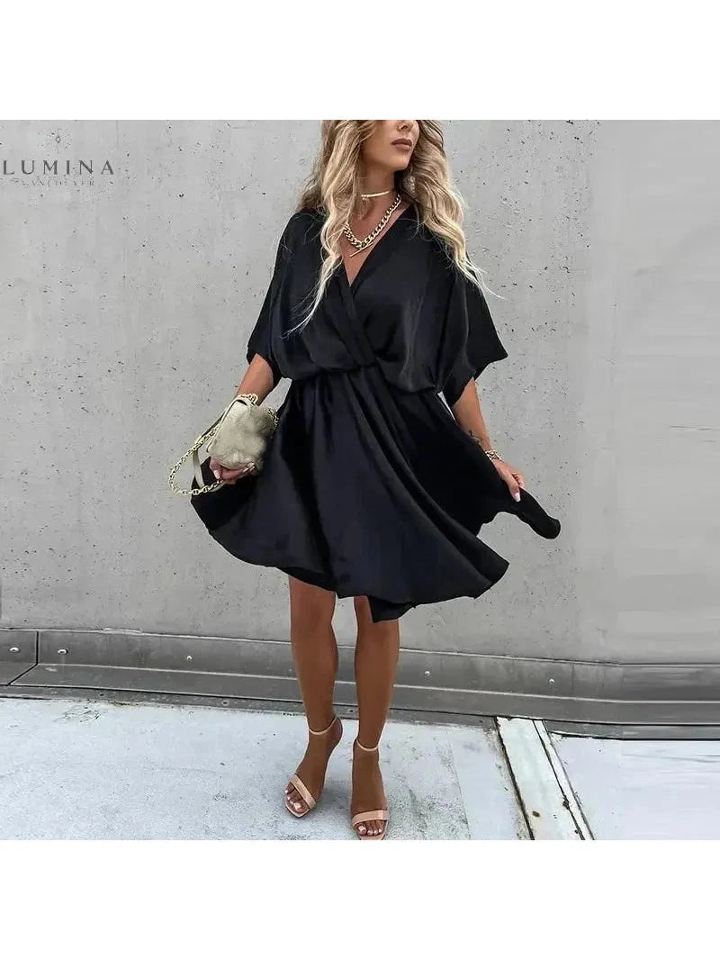 Pink Rose Elegant Dress by Lumina Vancouver, perfect for wedding guests, featuring a sophisticated design and floral-inspired style.