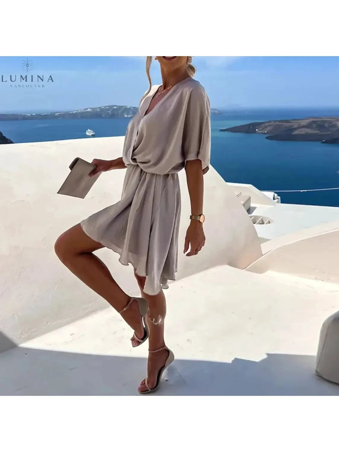 Pink Rose elegant dress for wedding guests by Lumina Vancouver, stylish and chic, perfect for formal occasions.