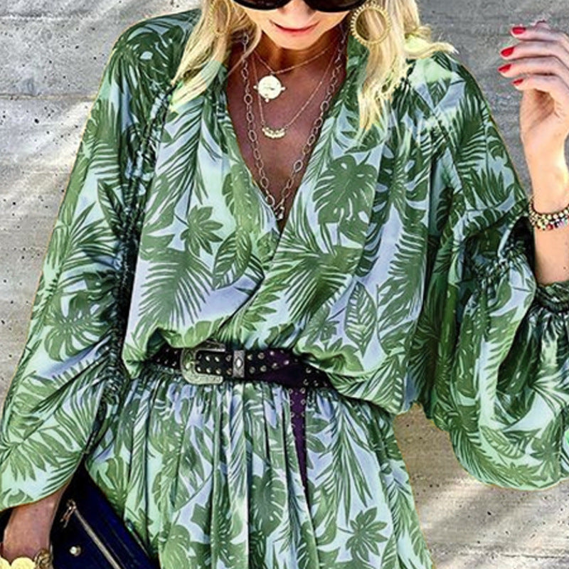 Green Theotiste Serenity V-Neck Wrap Dress by Lumina Vancouver, stylish mini dress with a flattering wrap design.