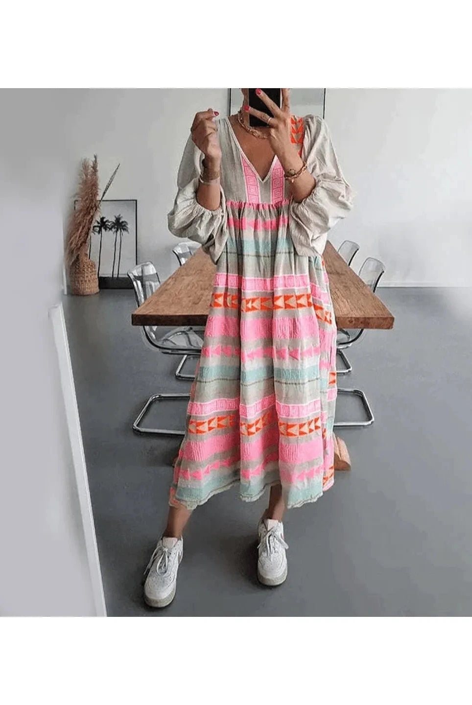 Lumina Vancouver Sabrina™ comfortable boho dress with relaxed fit, featuring flowy fabric and bohemian style.