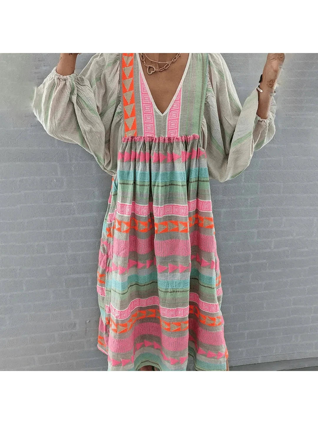Lightweight Sabrina™ boho dress by Lumina Vancouver featuring relaxed fit, flowing fabric, and bohemian style, perfect for casual wear.