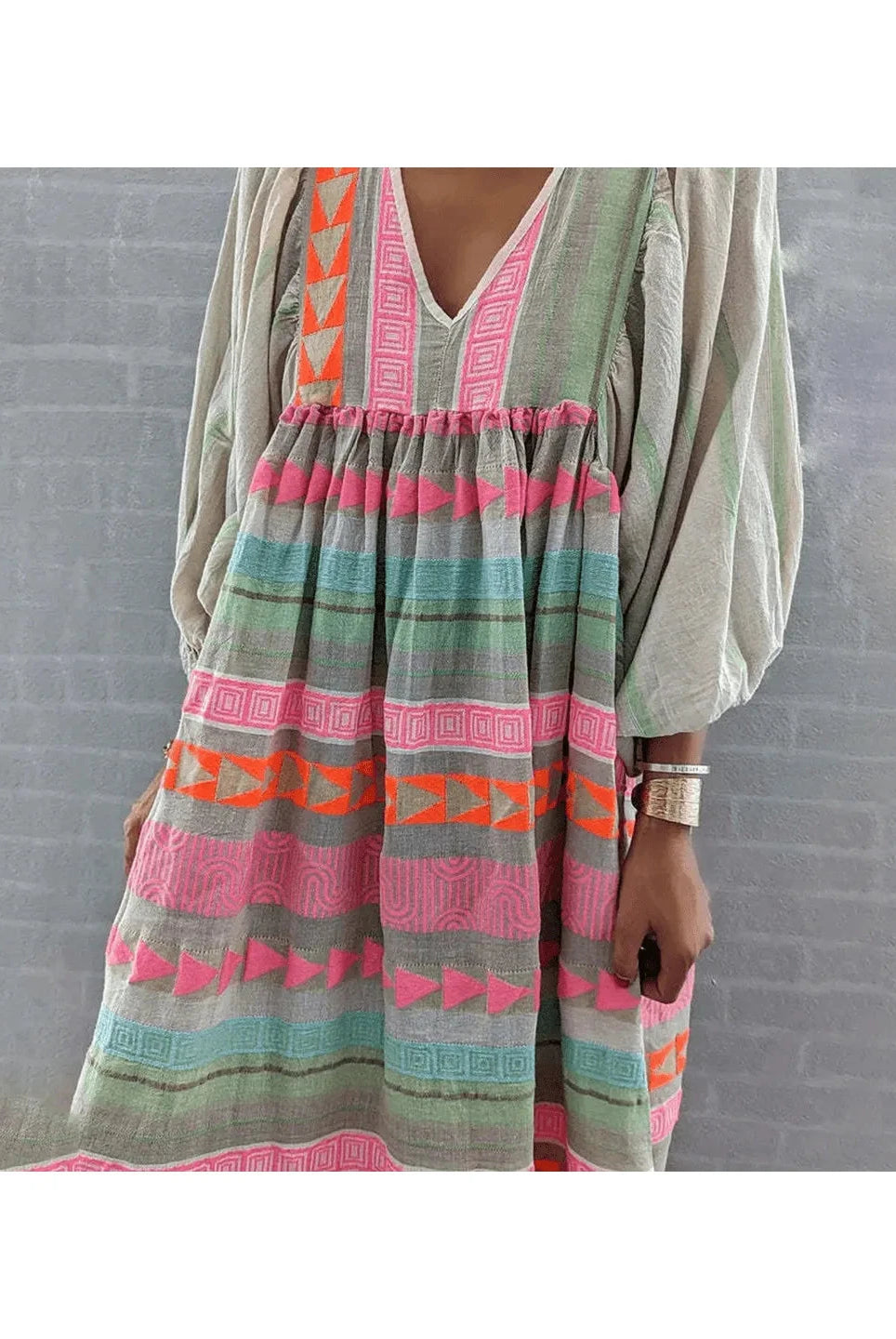 Lumina Vancouver Sabrina™ boho dress in soft fabric, featuring a relaxed fit and intricate patterns, perfect for casual wear.
