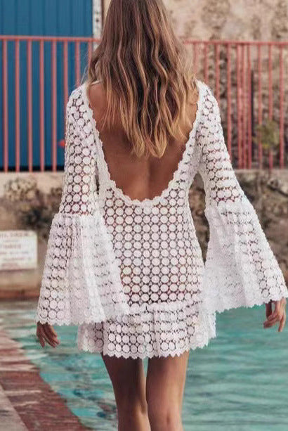 Seraphina Lumina Vancouver white mini beach cover-up dress with lightweight fabric and relaxed fit, perfect for seaside wear.