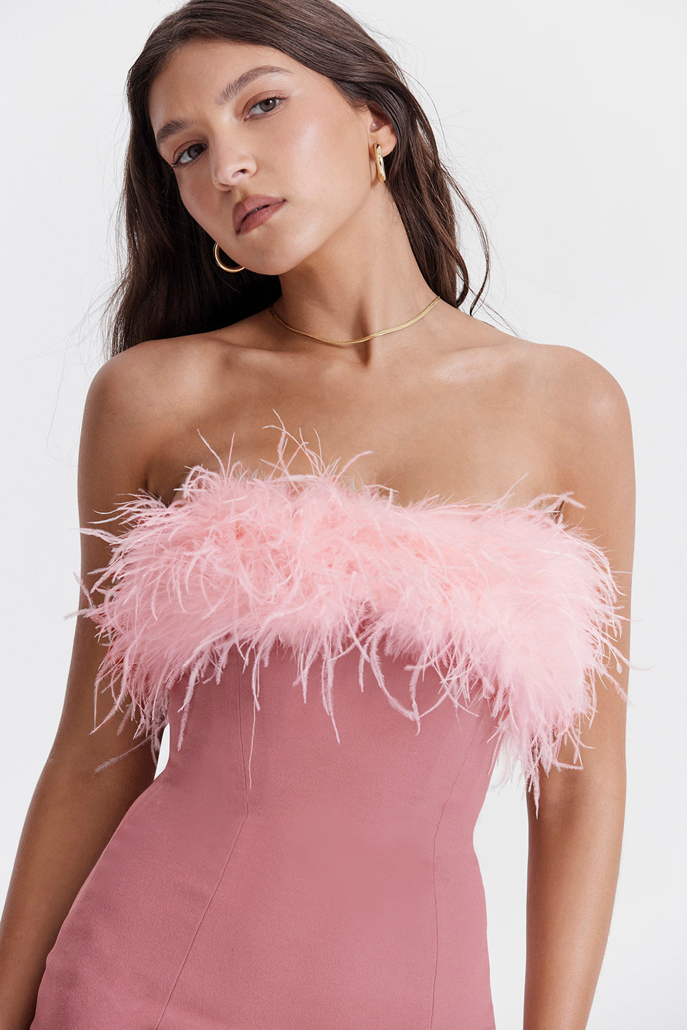 Pink Seraphina Belle bodycon mini dress by Lumina Vancouver, fitted style with elegant design, shown on a model.