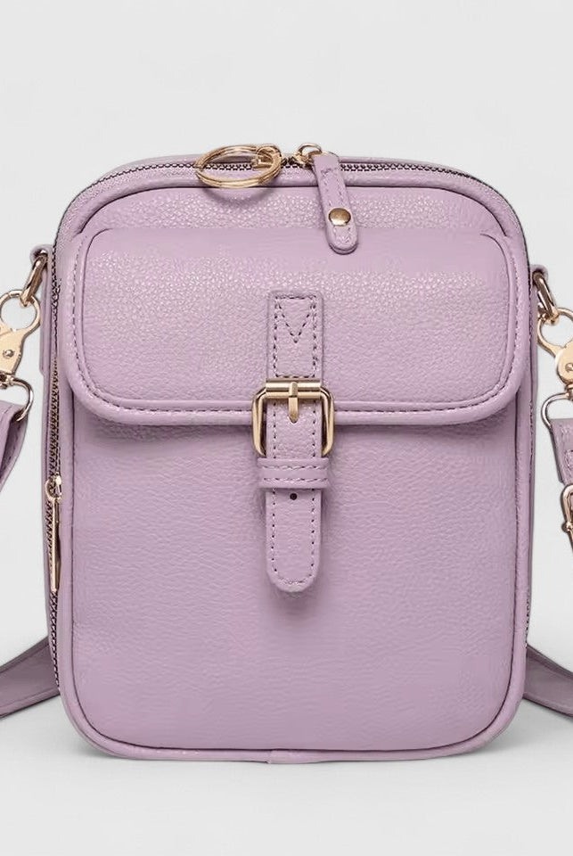 Seraphina Lumina brown compact crossbody handbag with adjustable strap, elegant design and sleek finish.