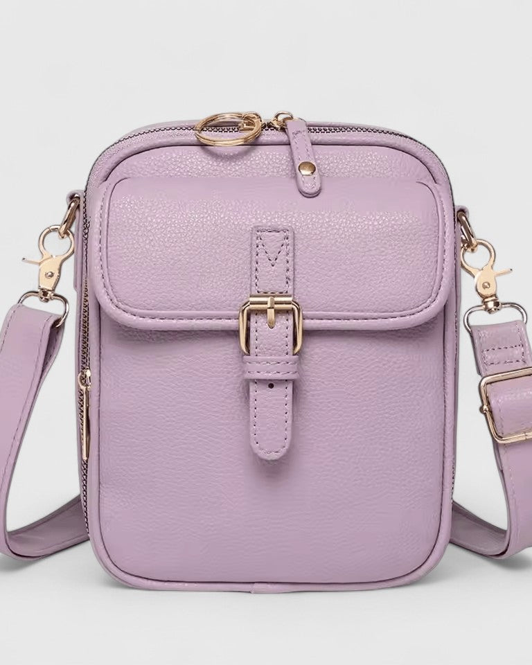Seraphina Lumina brown compact crossbody handbag with adjustable strap, stylish and elegant for everyday use.