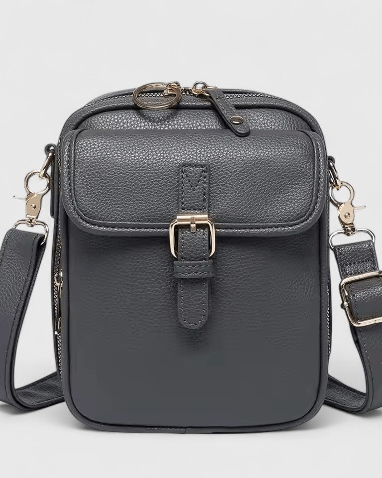 Lumina Seraphina elegant compact crossbody handbag with adjustable strap, brown leather, stylish and versatile for everyday use.