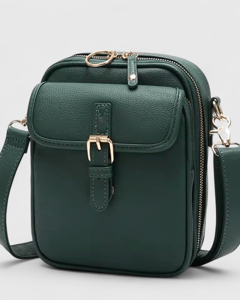 Seraphina Lumina compact crossbody handbag with adjustable strap in brown, elegant design, perfect for everyday use.
