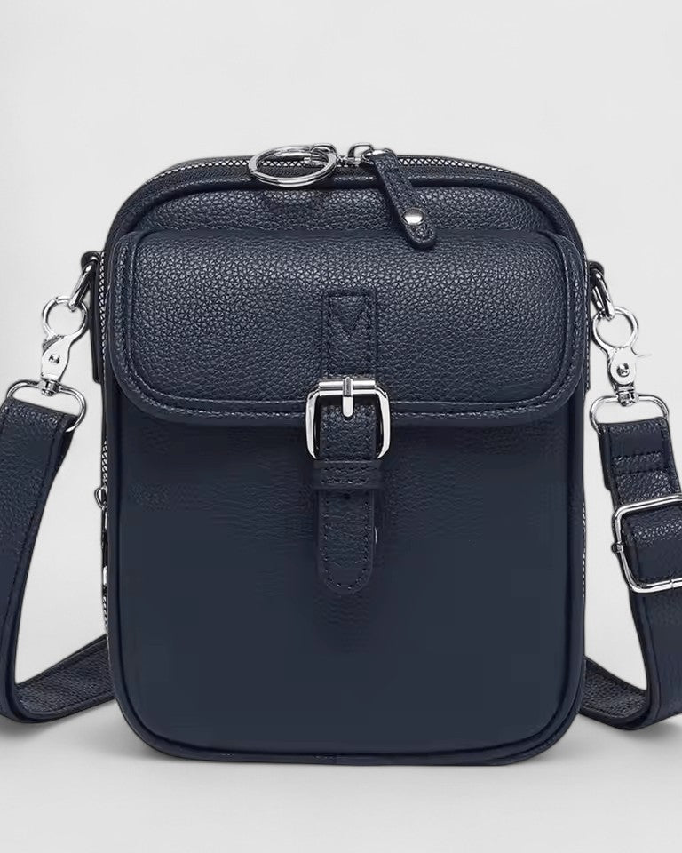 Lumina Wear Seraphina elegant compact crossbody handbag with adjustable strap in brown, showcasing stylish leather design.