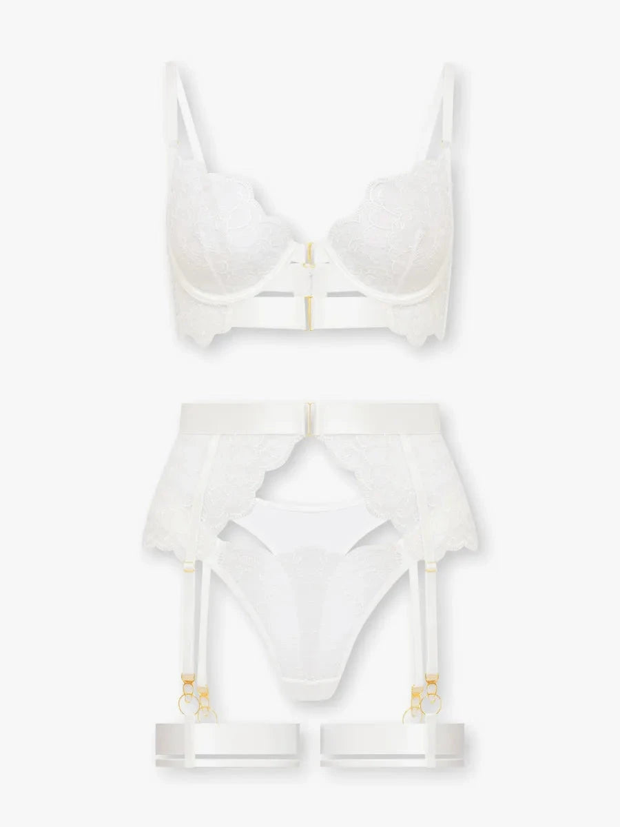 Seraphina lingerie set by Lumina Vancouver featuring lace bralette and matching panties in soft pastel colors.