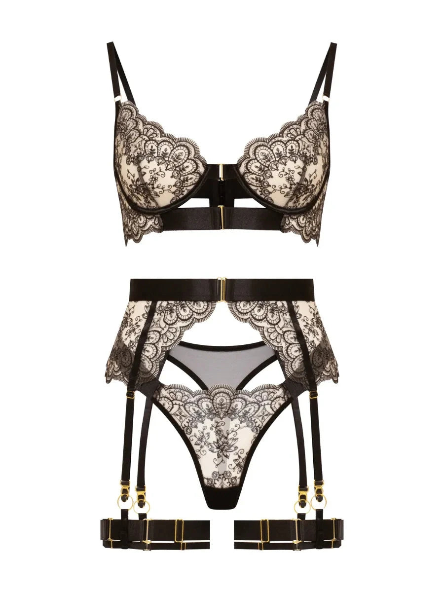 Seraphina lingerie set by Lumina Vancouver featuring a delicate bra and matching underwear in soft lace fabric.