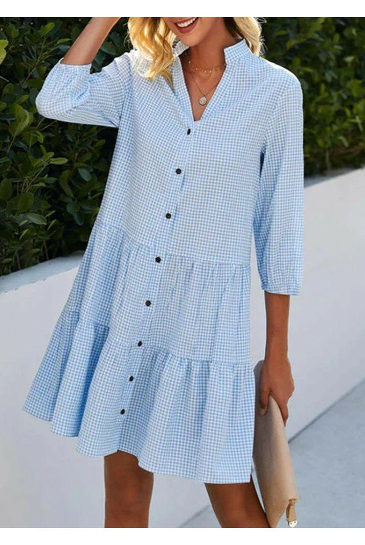 Lumina Wear Serelle Breeze buttoned dress, stylish women's dress with button details, shown in a vibrant, casual design.