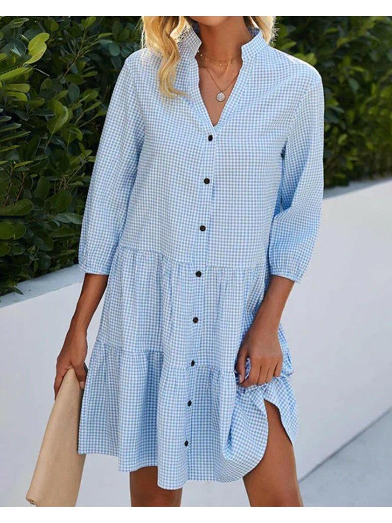 Lumina Wear Serelle Breeze Buttoned Dress displayed on a model, featuring a stylish, casual design perfect for warm weather.