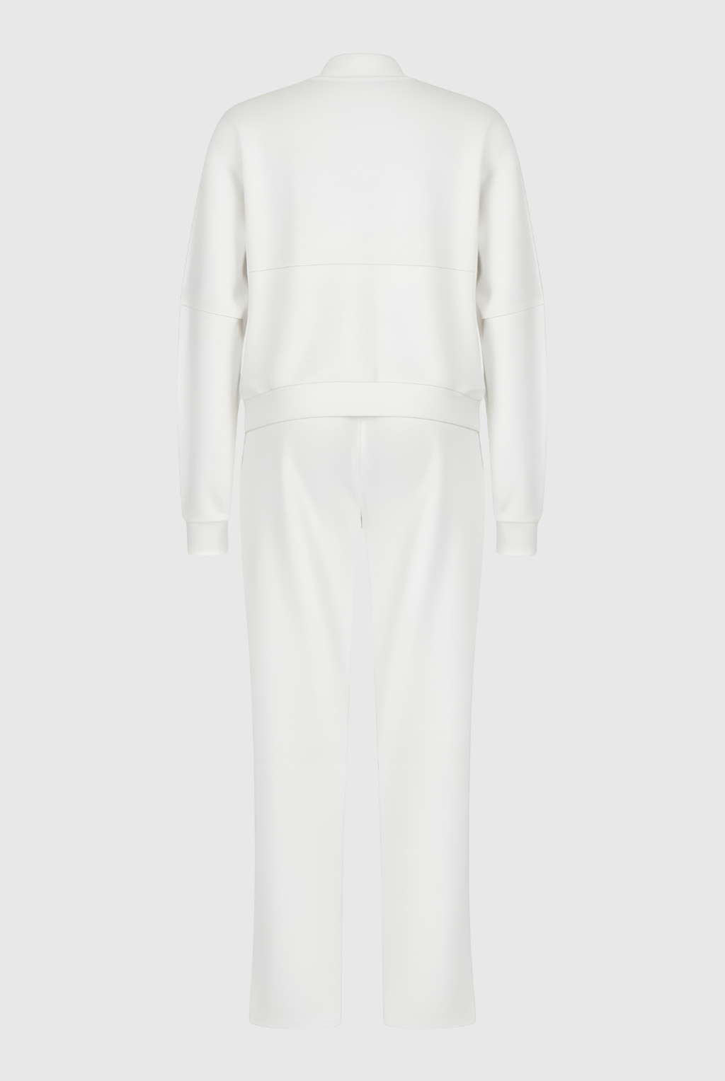 White Serena Lumina Wear casual chic lounge set with modern zipper details, featuring comfortable loungewear design.