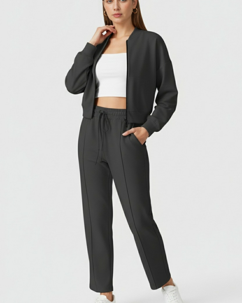 Lumina Wear Serena casual gray hoodie and sweatpants set with modern design, comfortable activewear for everyday wear.