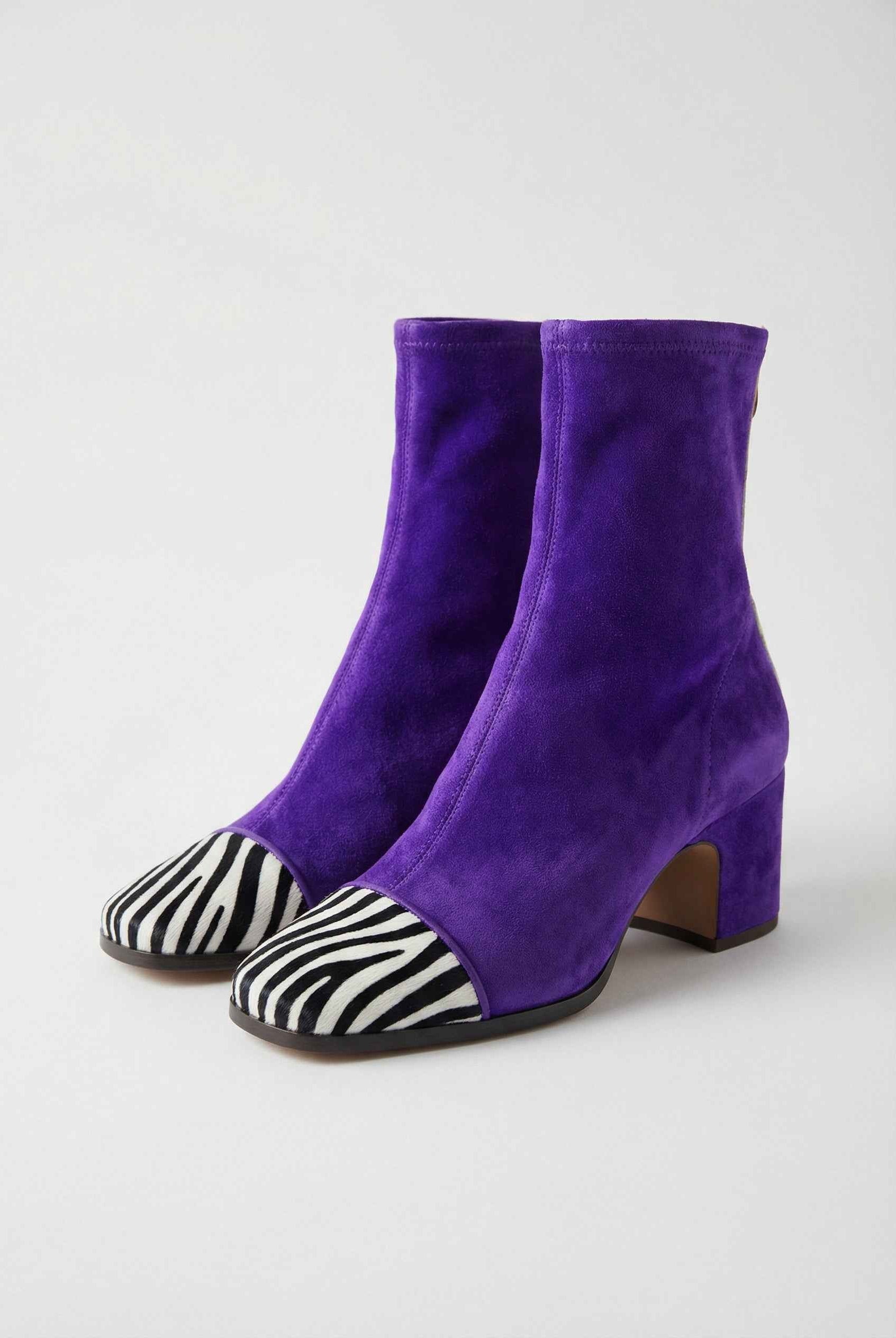 Purple retro mid-calf women's boots with sturdy sole from Lumina Wear, featuring a chic design and stylish silhouette.
