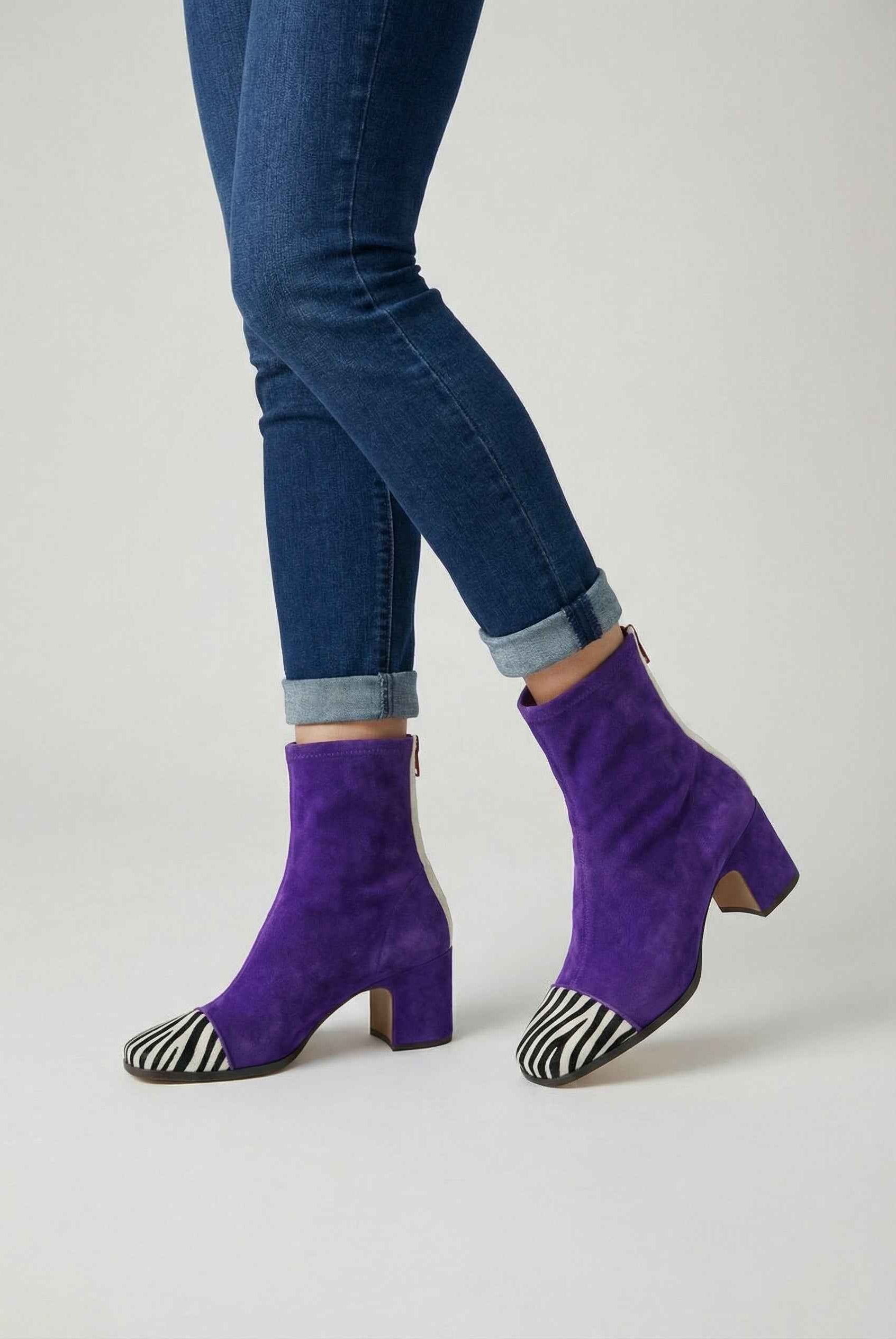 Lumina Wear Serena women's purple retro mid-calf boots with sturdy sole, stylish design and chunkier heel, perfect for trendy footwear.