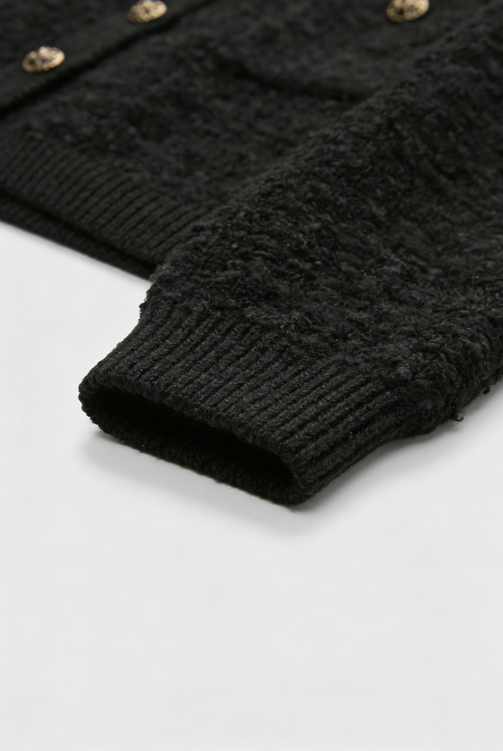 Black knit Serena cardigan with open front for women, stylish and cozy by Lumina Wear.
