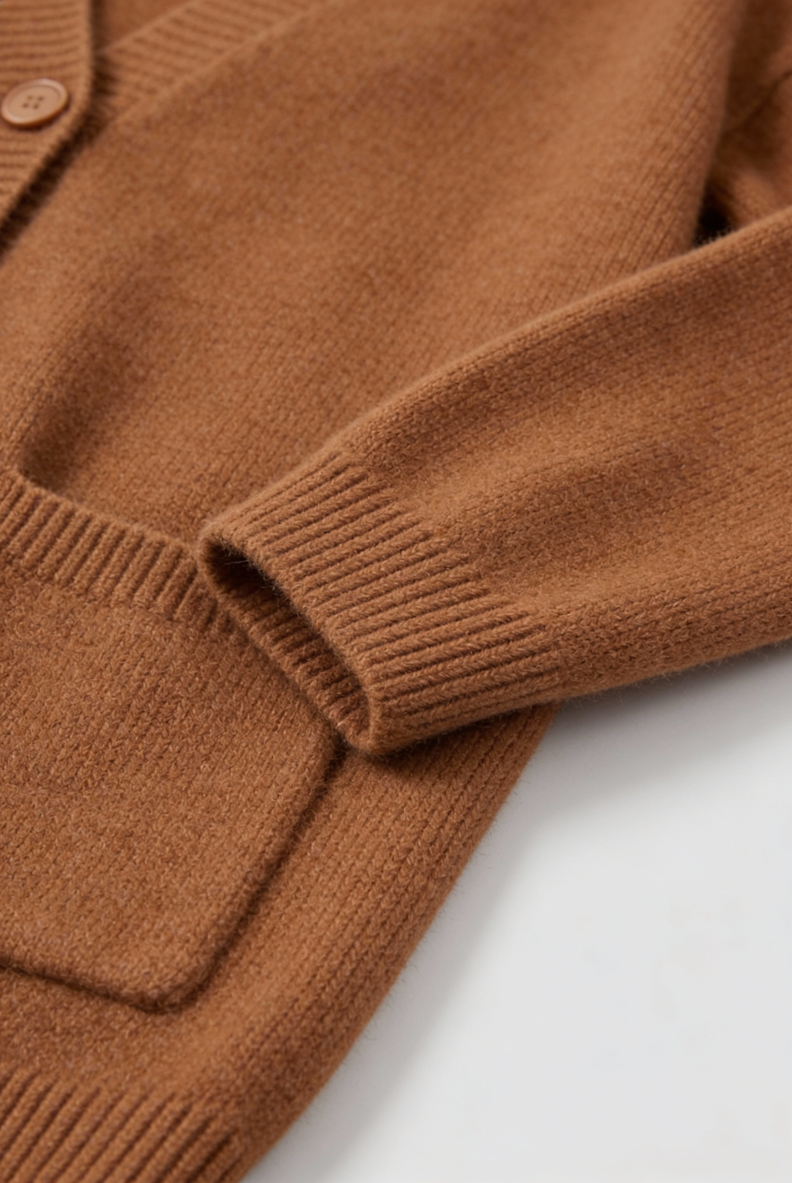 Women’s cozy brown knit cardigan by Lumina Wear, Serena relaxed fit sweater with soft, warm fabric and casual style.