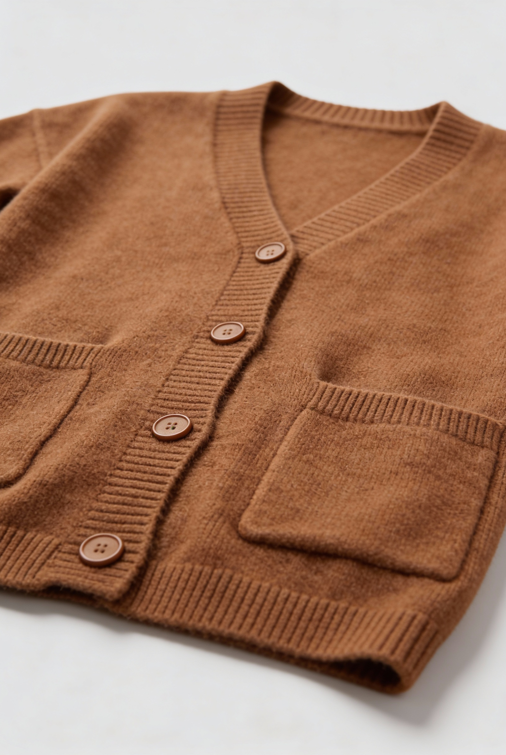 Women's cozy brown knit cardigan by Lumina Wear with relaxed fit, featuring soft fabric and stylish design.