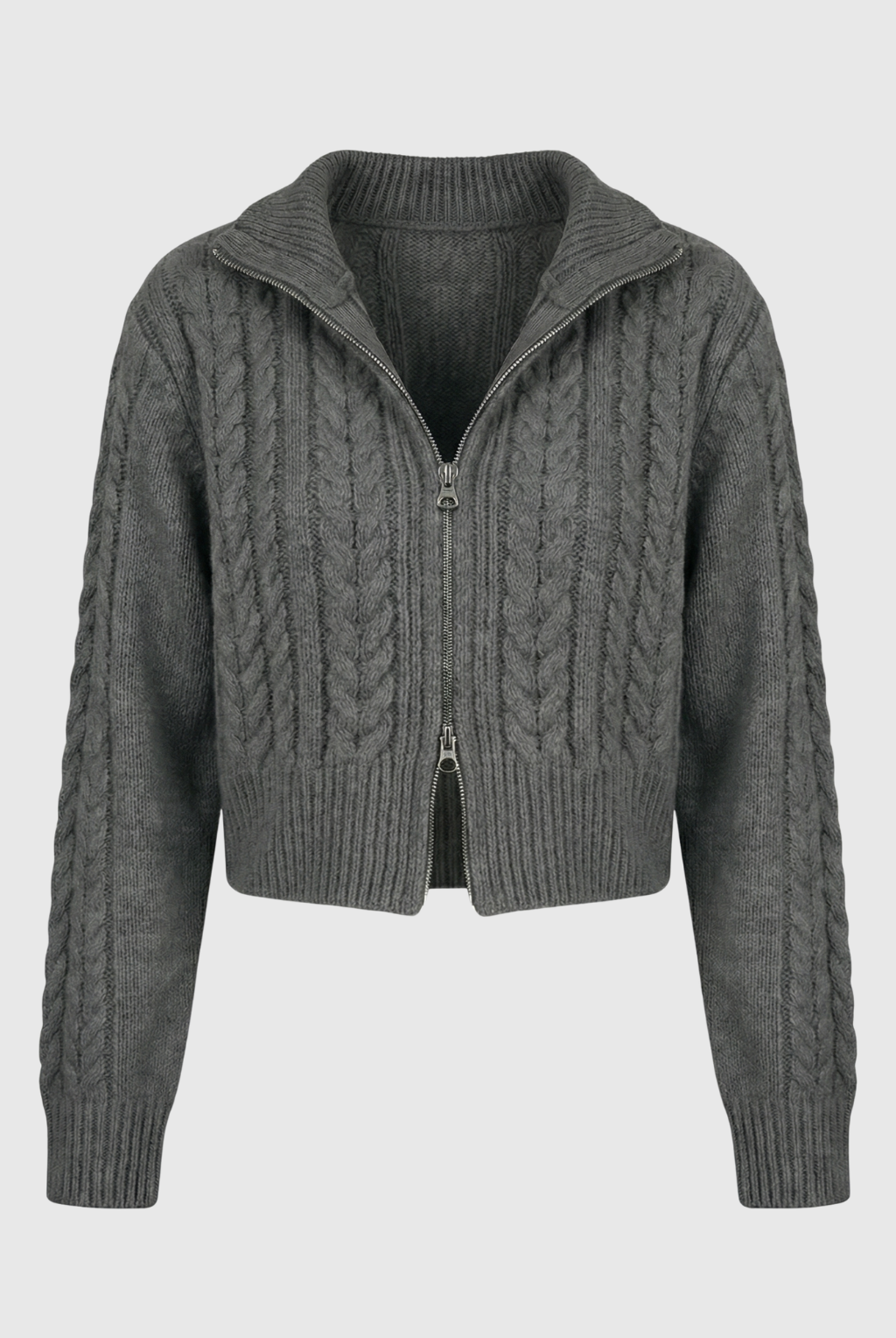 Dark gray long cardigan sweater for women by Lumina Wear, relaxed fit and cozy style from the Serena collection.