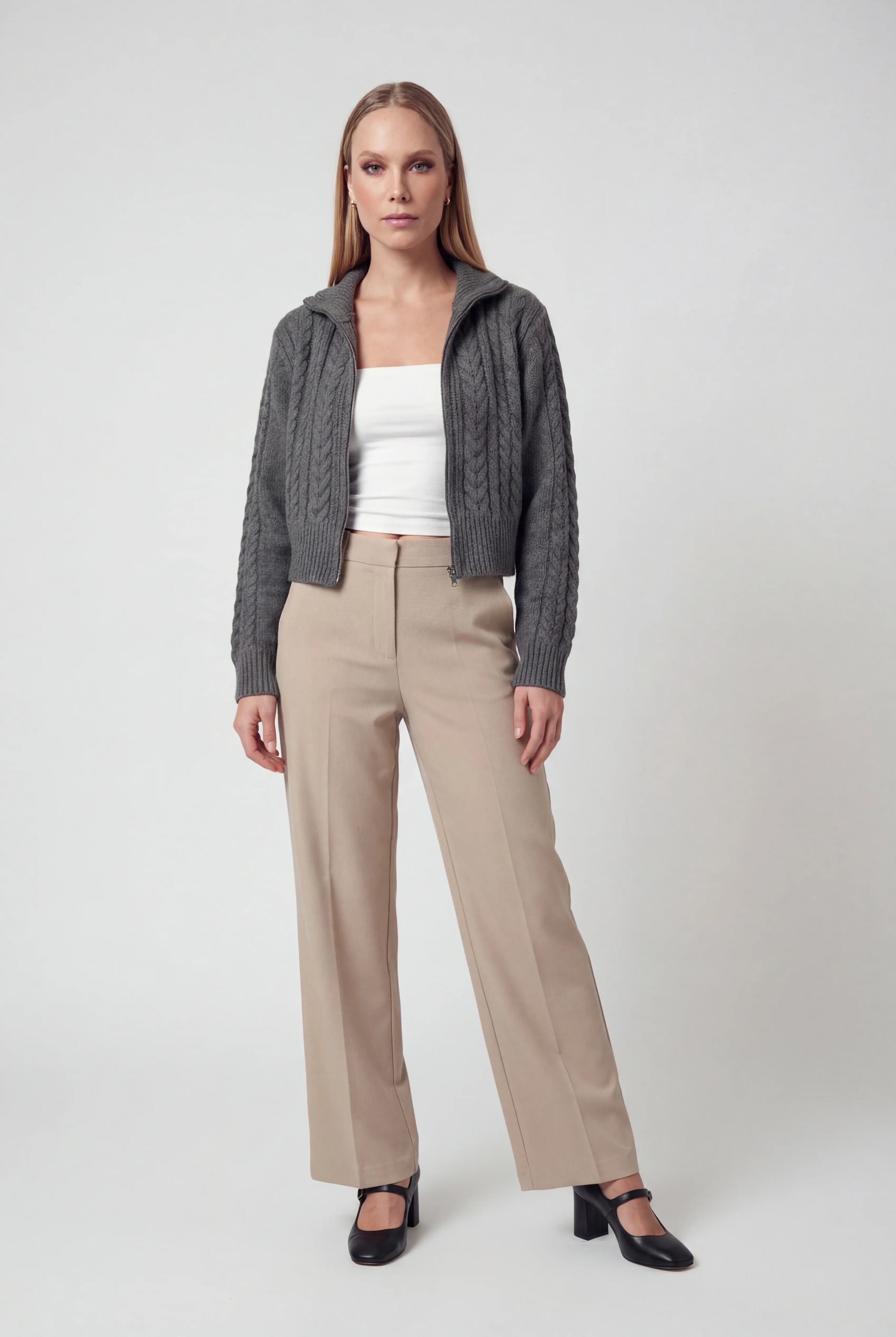 Dark gray long cardigan sweater for women by Lumina Wear, relaxed fit and cozy style from the Serena collection.