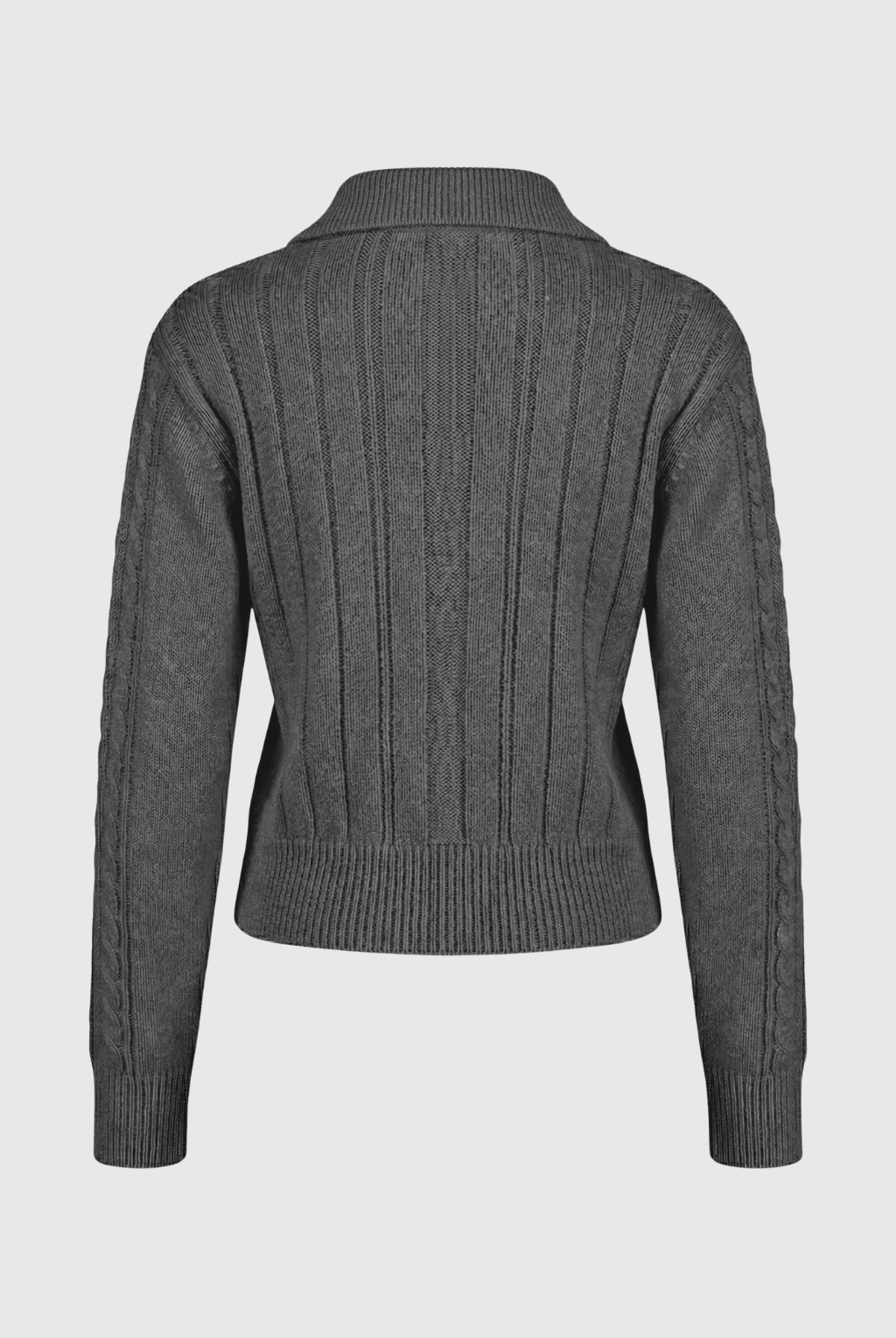 Dark gray Serena women's long cardigan sweater by Lumina Wear, relaxed fit with cozy, soft fabric.