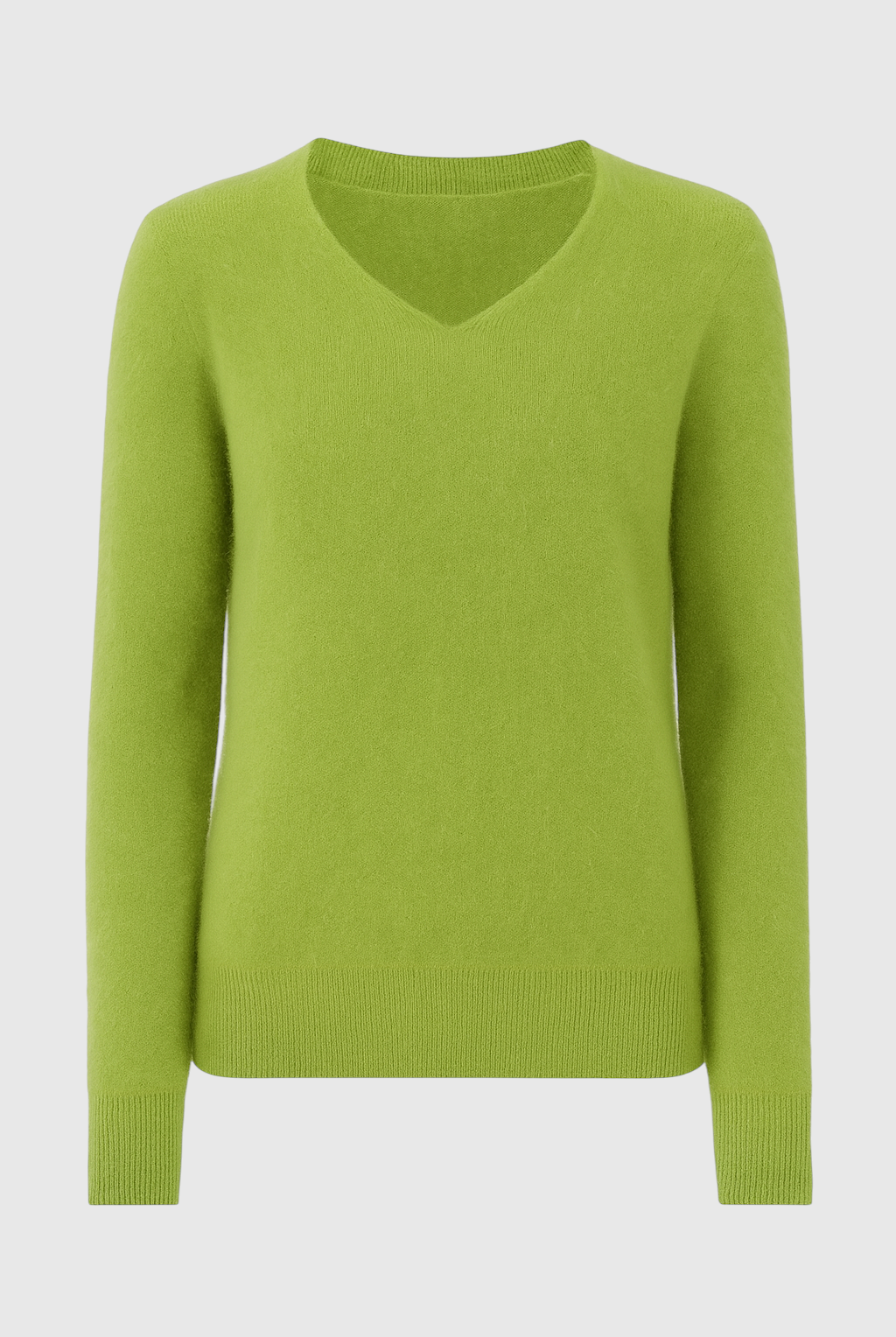 Light green V-neck women's sweater by Lumina Wear, cozy fit with flattering silhouette, perfect for casual and comfortable style.