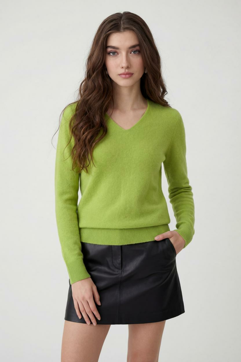 Light green Lumina Wear Serena women's V-neck sweater with a cozy, flattering fit, perfect for casual and comfortable wear.