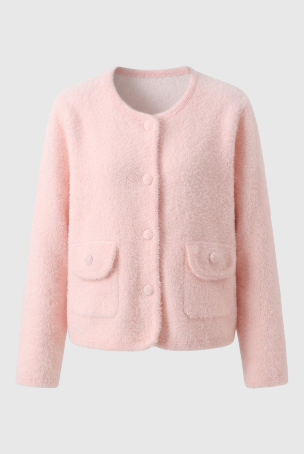 Lumina Wear Serena cozy pink long cardigan sweater with open front, soft knit fabric, and relaxed fit.