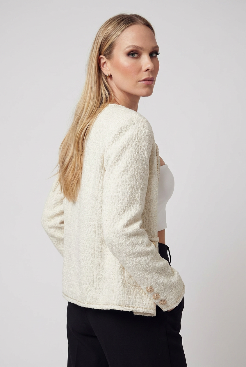 Serena Lumina white cozy cardigan sweater with relaxed fit, soft knit fabric, and front pockets, perfect for casual wear.