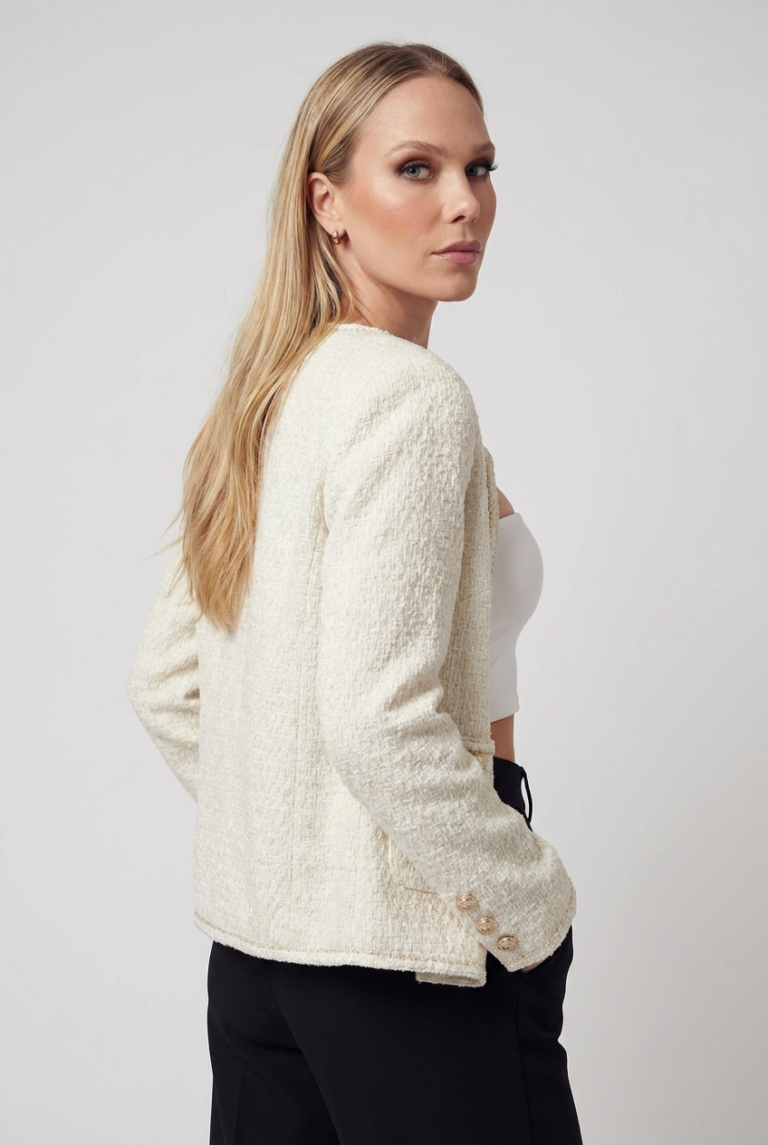 Serena Lumina white cozy cardigan sweater with relaxed fit, soft knit fabric, and front pockets, perfect for casual wear.