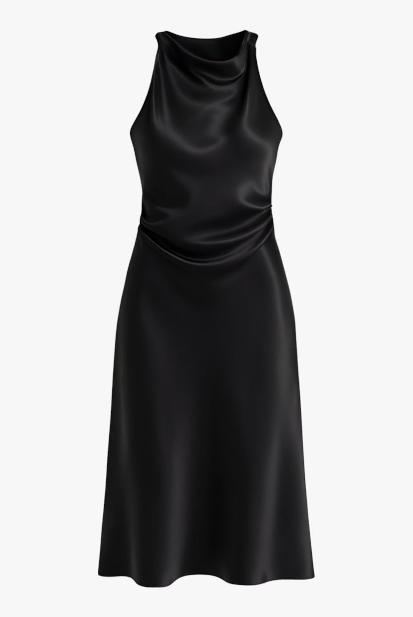 Elegant black maxi dress by Lumina Wear featuring a flattering silhouette, displayed on a model.