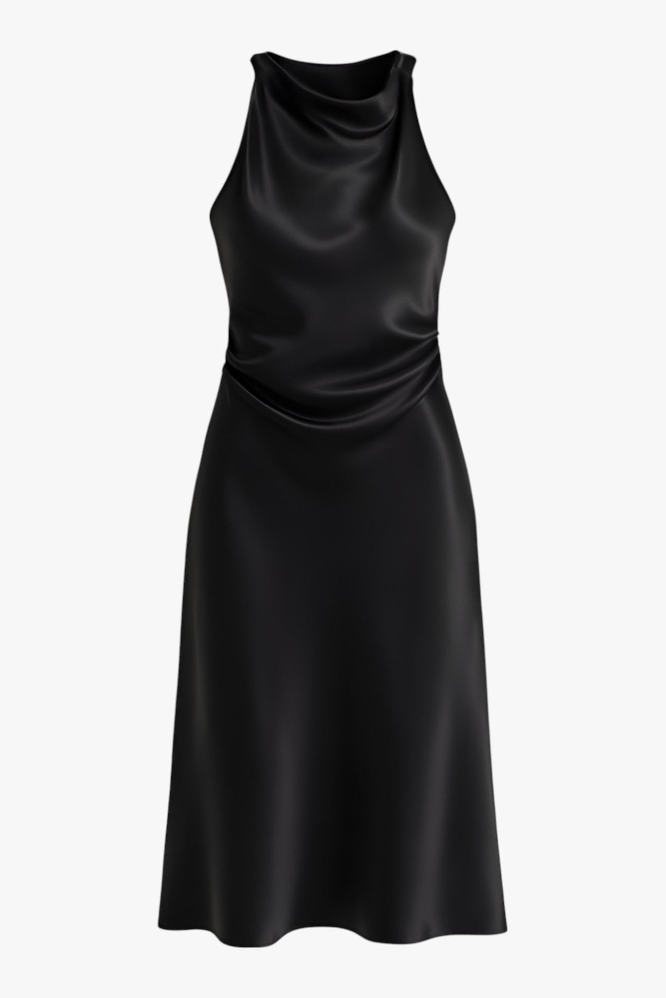 Elegant black maxi dress by Lumina Wear featuring a flattering silhouette, displayed on a model.