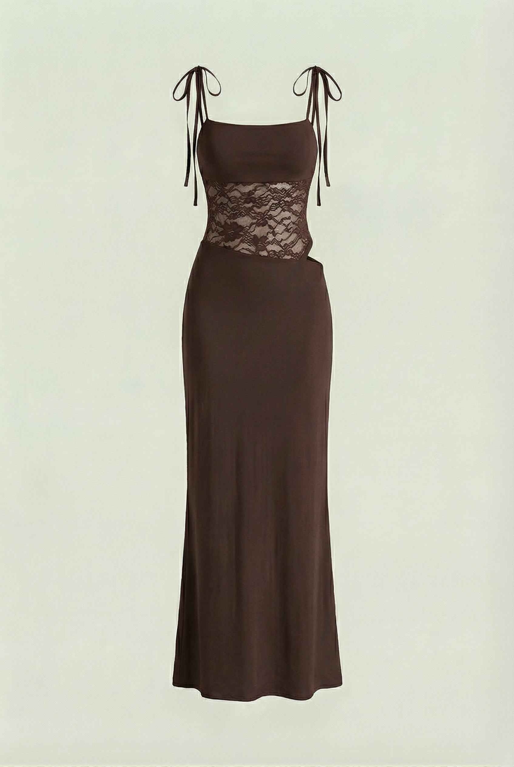 Lumina Wear Serena chocolate bodycon maxi dress with flattering silhouette, casual style, elegant brown dress for women.