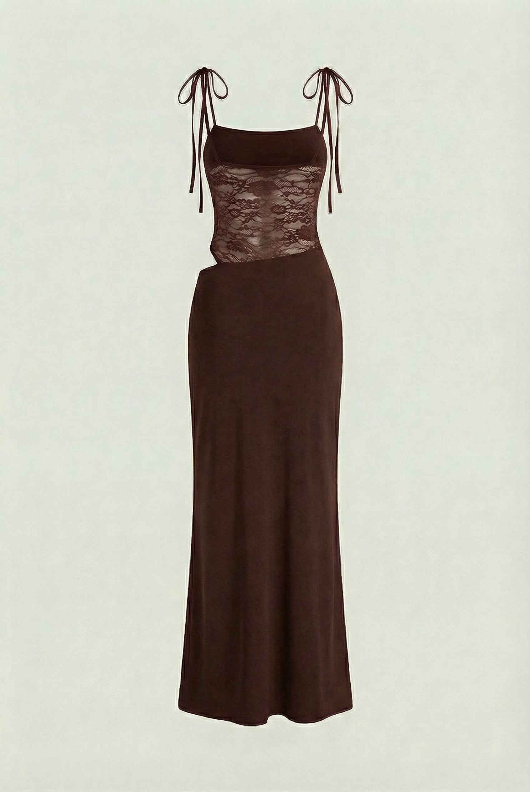 Elegant chocolate bodycon maxi dress by Lumina Wear, showcasing a flattering silhouette and casual style.