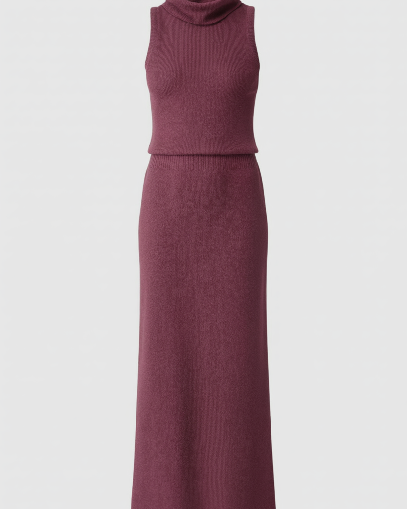 Lumina Wear Serena elegant knit skirt and top set with flattering silhouette, featuring a stylish two-piece design.
